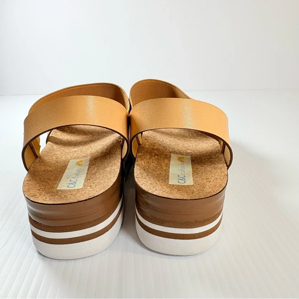 C&C California Platform Cork Sandals Tan Strappy Comfort Sandals Sz10